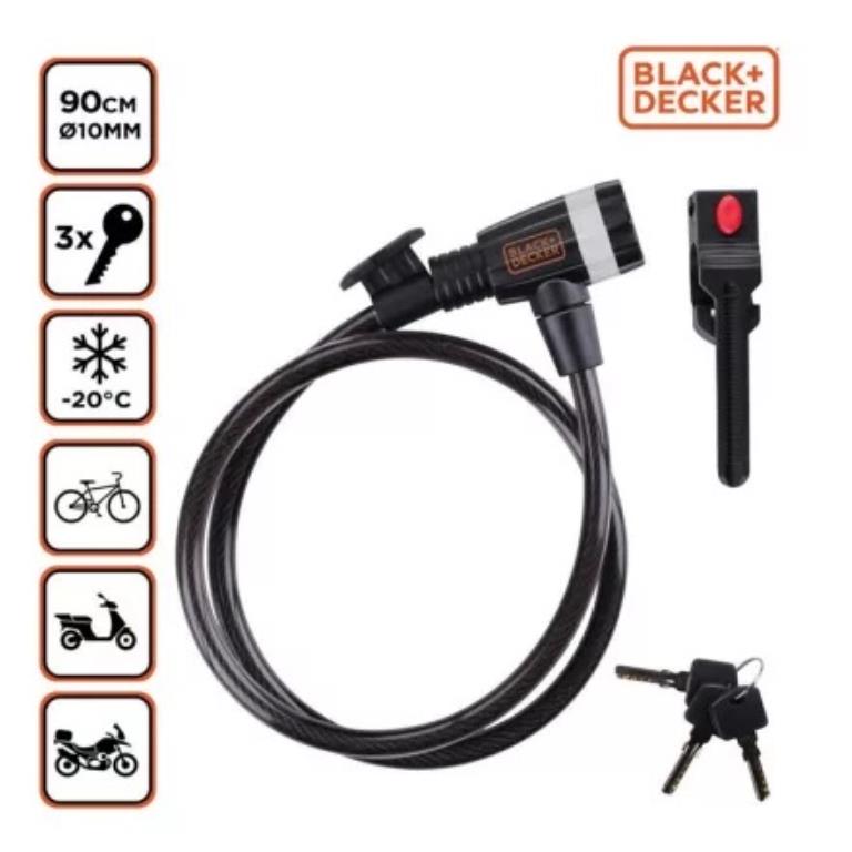 Black&Decker Kerékpár zár kábel Ø10x900, 250g, 3 kulcs